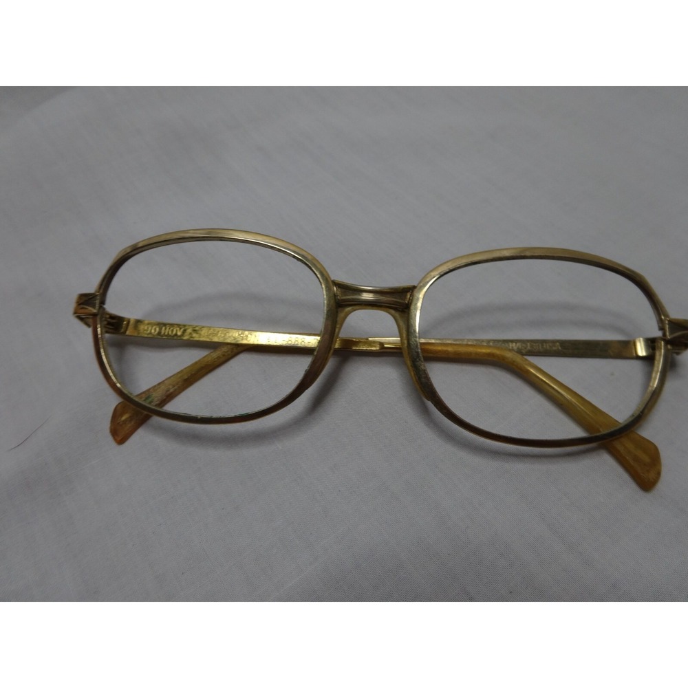 Vtg 60s Gold Frames Retro 90 HOV Mens‎ Eyeglasses Oval no Lenses M/C 130 USA